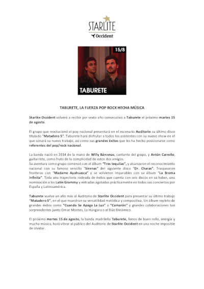 Taburete triunfa por sexto año consecutivo en Starlite Occidente con todas las entradas vendidas