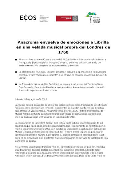 Anacronía envuelve de emociones a Librilla en una velada musical propia del Londres de 1760