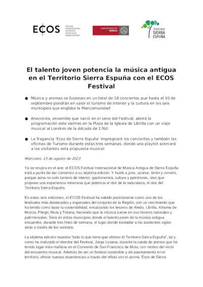 El primer cantar del Poema del Mio Cid sonará este fin de semana en Pliego en el ECOS Festival