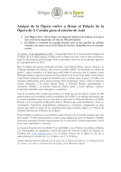 Amigos de la Ópera vuelve a llenar el Palacio de la Ópera de A Coruña en el estreno de Aida Amigos de la Ópera vuelve a llenar el Palacio de la Ópera de A Coruña en el estreno de Aida