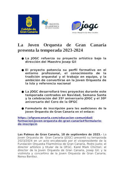 La Joven Orquesta de Gran Canaria presenta la temporada 2023-2024 La Joven Orquesta de Gran Canaria presenta la temporada 2023-2024