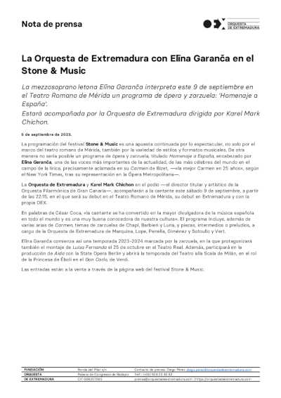 La Orquesta de Extremadura con Elīna Garanča en el Stone & Music