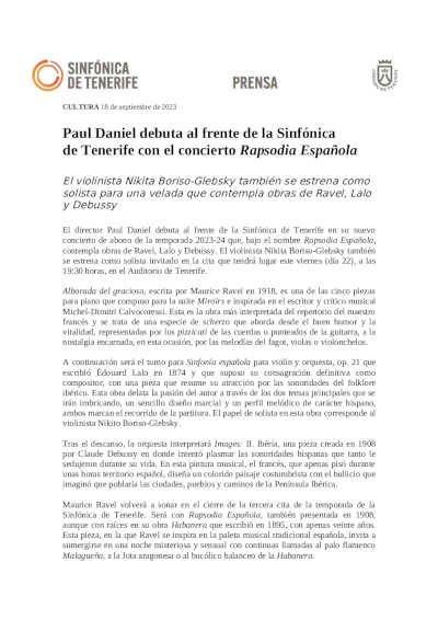 Paul Daniel debuta al frente de la Sinfónica de Tenerife con el concierto Rapsodia Española