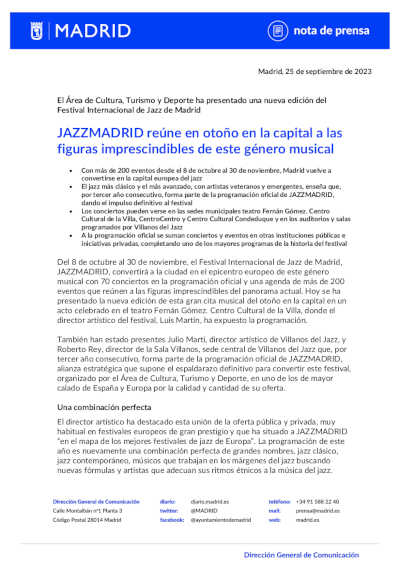 JAZZMADRID reúne en otoño en la capital a las figuras imprescindibles de este género musical