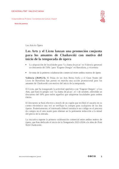 Les Arts y el Liceu lanzan una promoción conjunta para los amantes de Chaikovski