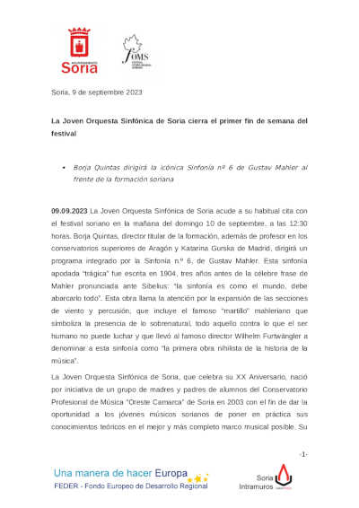 La Joven Orquesta Sinfónica de Soria cierra el primer fin de semana del festival Otoño Musical Soriano