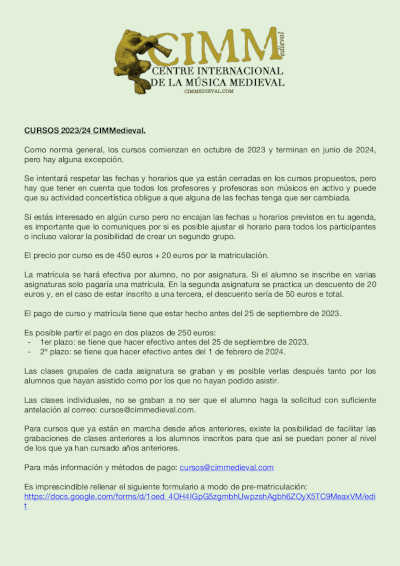 Un plantel de docentes de lujo para el programa de cursos de música medieval 2023-2024 del CIMMedieval