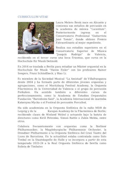 La ROSS selecciona a Laura Melero para ocupar la plaza de solista de timables