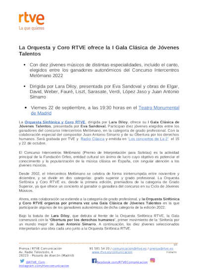 I Gala Clásica de Jóvenes Talentos de la Orquesta y Coro RTVE