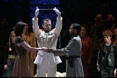 Inauguración de la Temporada 2023 – 2024 del Teatro Real con una nueva versión de Medea Marina Monzó (Dircé), Francesco Demuro (Jasón) y Michael Mofidian (Creonte)