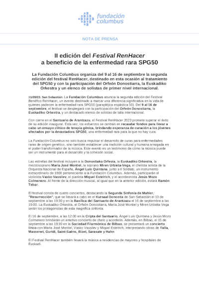 II edición del Festival RenHacer  a beneficio de la enfermedad rara SPG50