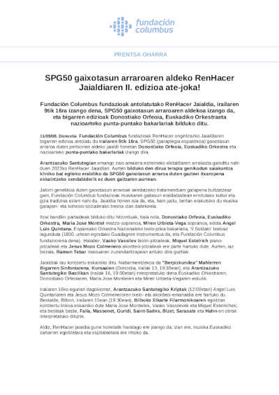 II edición del Festival RenHacer  a beneficio de la enfermedad rara SPG50