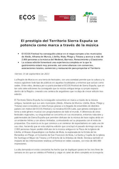 El prestigio del Territorio Sierra Espuña se potencia como marca a través de la música