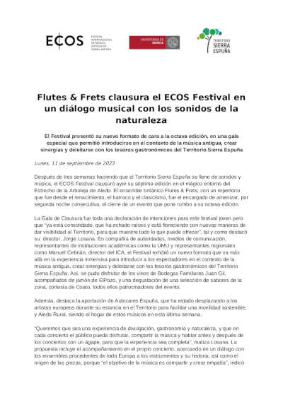 Flutes & Frets clausura el ECOS Festival en un diálogo musical con los sonidos de la naturaleza