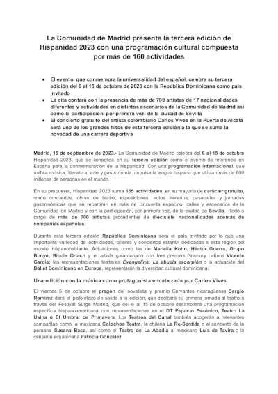 Hispanidad 2023 | Contará con más de 40 actuaciones musicales de bandas de hasta 16 países