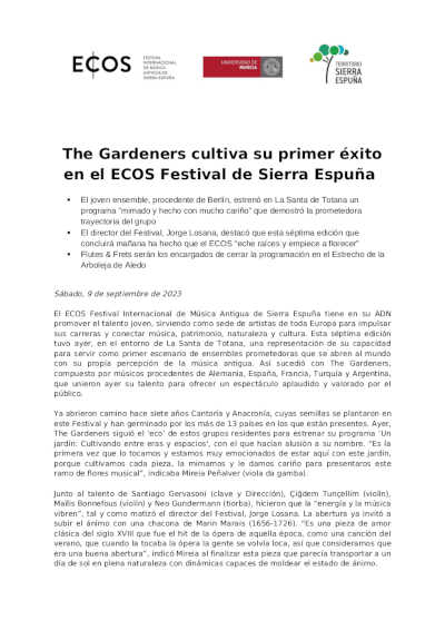 The Gardeners cultiva su primer éxito en el ECOS Festival de Sierra Espuña