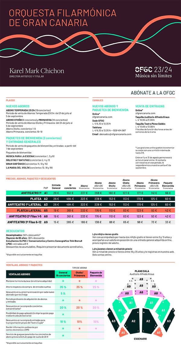 La Orquesta Filarmónica de Gran Canaria pone a la venta entradas y paquetes de bienvenida para la temporada 23-24