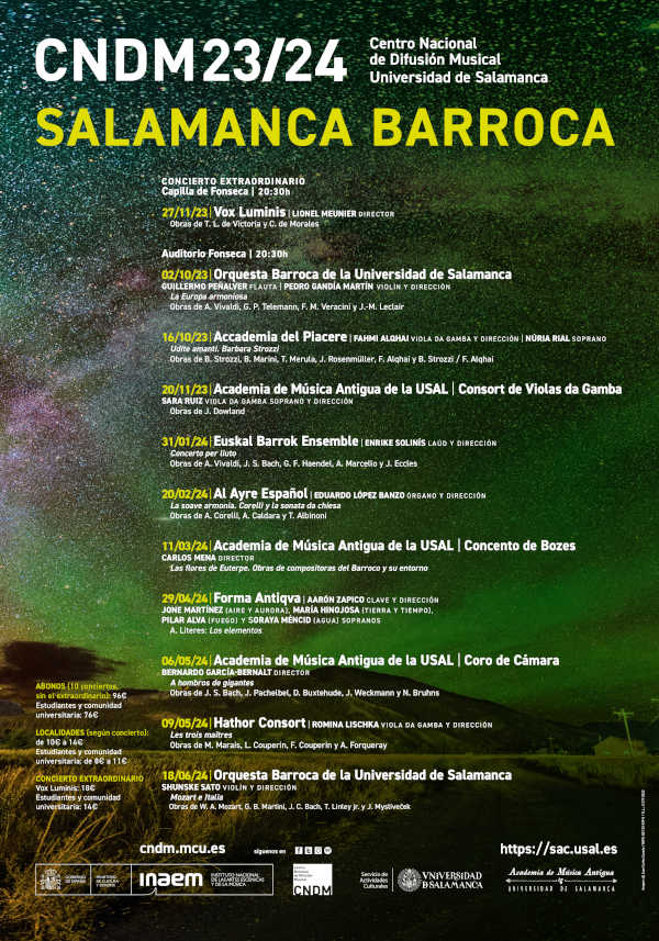 El CNDM y la Universidad de Salamanca presentan la 11ª edición de Salamanca Barroca