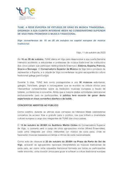 Vigo se convertirá del 16 al 20 de octubre en la capital europea de la música tradicional