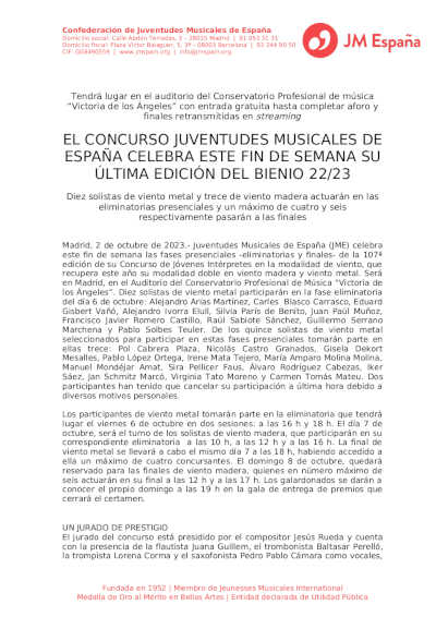El Concurso Juventudes Musicales de España celebra su última edición del bienio 22/23