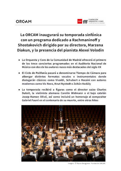 La ORCAM inaugura su temporada sinfónica 23/24 con un programa dedicado a Rachmaninoff y Shostakovich