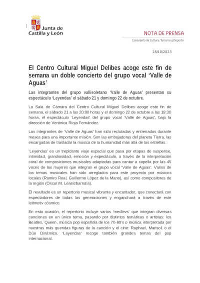 El Centro Cultural Miguel Delibes acoge este fin de semana un doble concierto del grupo vocal «Valle de Aguas»