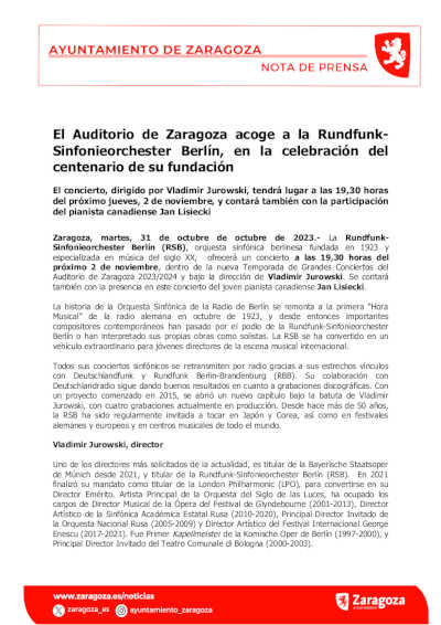 El Auditorio de Zaragoza acoge a la Rundfunk-Sinfonieorchester Berlín, en la celebración del centenario de su fundación