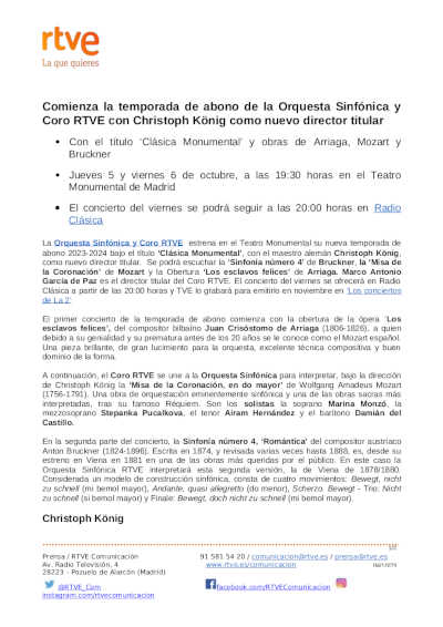 Comienza la temporada de abono de la Orquesta Sinfónica y Coro RTVE con Christoph König como nuevo director titular