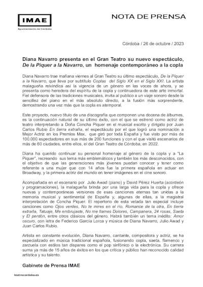 Diana Navarro presenta en el Gran Teatro su nuevo espectáculo, De la Piquer a la Navarro Diana Navarro presenta en el Gran Teatro su nuevo espectáculo, De la Piquer a la Navarro