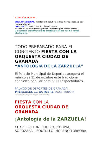 Todo preparado para el concierto Fiesta con la Orquesta Ciudad de Granada