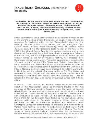 El contratenor Jakub Józef Orliński presenta Beyond en España El contratenor Jakub Józef Orliński presenta Beyond en España