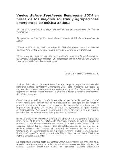 Vuelve Before Beethoven Emergents 2024 en busca de los mejores solistas y agrupaciones emergentes de música antigua