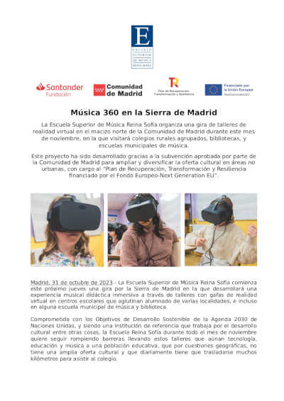 La Escuela Superior de Música Reina Sofía inaugura Música 360 en la Sierra de Madrid