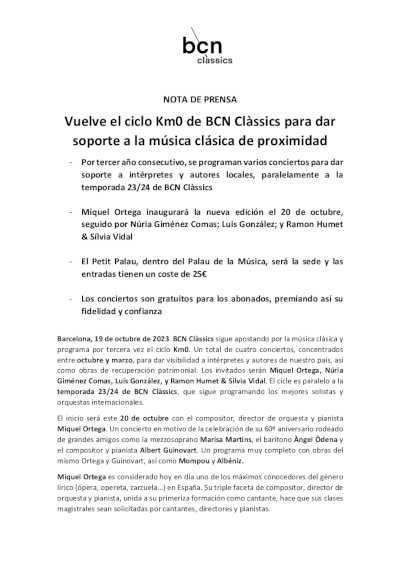 Vuelve el ciclo Km0 de BCN Clàssics para dar soporte a la música clásica de proximidad Vuelve el ciclo Km0 de BCN Clàssics para dar soporte a la música clásica de proximidad