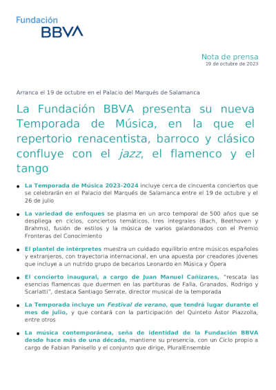 La Fundación BBVA presenta su nueva temporada de música 2023-2024