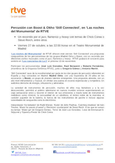 Percusión con Boost & Okho «Still Connected», en «Las noches del Monumental» de RTVE Percusión con Boost & Okho «Still Connected», en «Las noches del Monumental» de RTVE