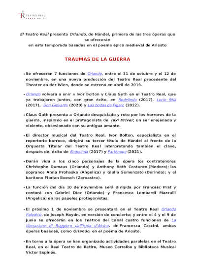 El Teatro Real presenta Orlando, de Händel, primera de las tres óperas basadas en el poema épico medieval de Ariosto El Teatro Real presenta Orlando, de Händel, primera de las tres óperas basadas en el poema épico medieval de Ariosto