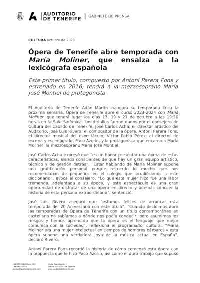 Ópera de Tenerife abre temporada con María Moliner, que ensalza a la lexicógrafa española