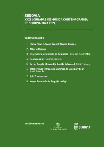 El CNDM y la Fundación Don Juan de Borbón presentan la XXXI edición de las Jornadas de Música Contemporánea de Segovia
