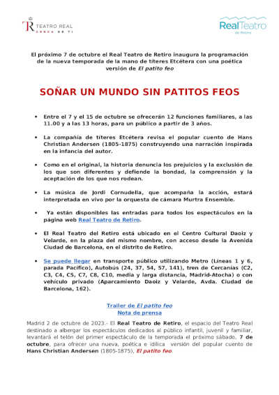 Soñar un mundo sin patitos feo en el Real Teatro de Retiro inaugurando la programación