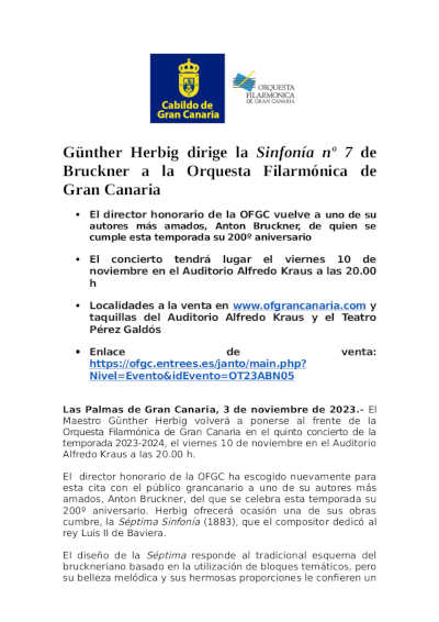 Günther Herbig dirige la Sinfonía nº 7 de Bruckner a la Orquesta Filarmónica de Gran Canaria Günther Herbig dirige la Sinfonía nº 7 de Bruckner a la Orquesta Filarmónica de Gran Canaria