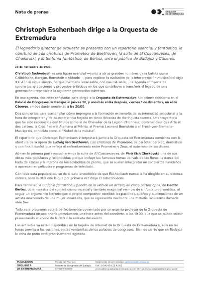 El maestro Christoph Eschenbach dirige a la Orquesta de Extremadura El maestro Christoph Eschenbach dirige a la Orquesta de Extremadura