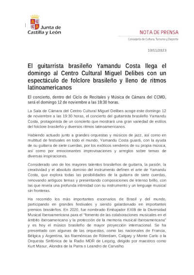 El guitarrista brasileño Yamandu Costa llega el domingo al Centro Cultural Miguel Delibes