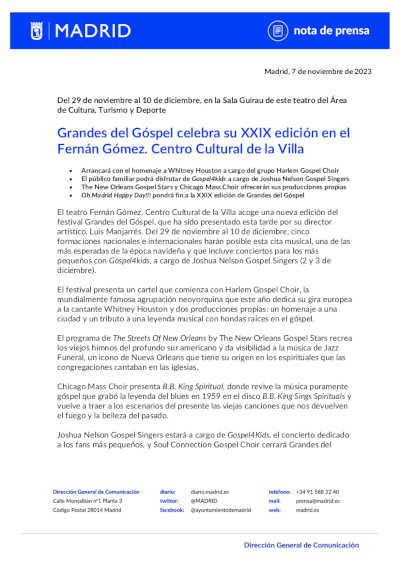 Grandes del Góspel celebra su XXIX edición en el Fernán Gómez. Centro Cultural de la Villa