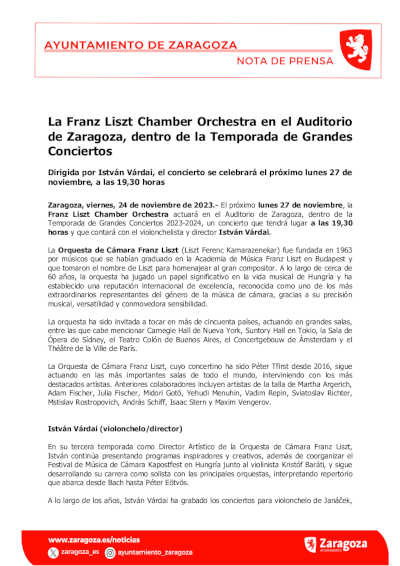 La Franz Liszt Chamber Orchestra en el Auditorio de Zaragoza, dentro de la Temporada de Grandes Conciertos