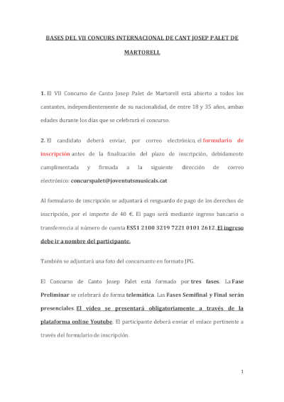 El Concurso Internacional de Canto Josep Palet de Martorell presenta su séptima edición