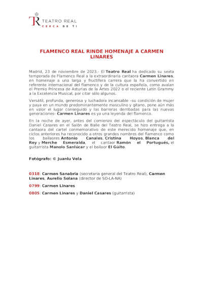 El Teatro Real y su ciclo Falmenco Real rinden homenaje a Carmen Linares