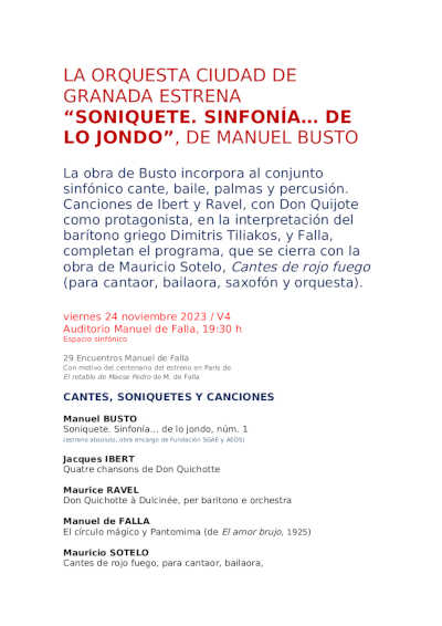 La Orquesta Ciudad de Granada estrena «Soniquete. Sinfonía… de lo jondo» de Manuel Busto