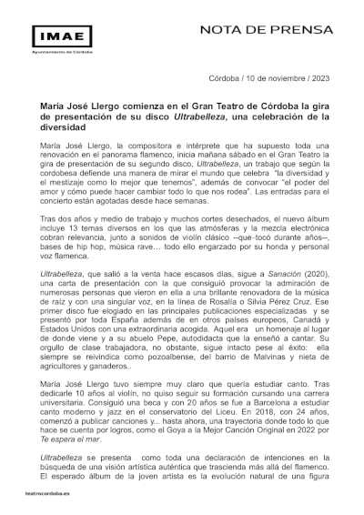 María José Llergo comienza en el Gran Teatro de Córdoba la gira de presentación de su disco Ultrabelleza