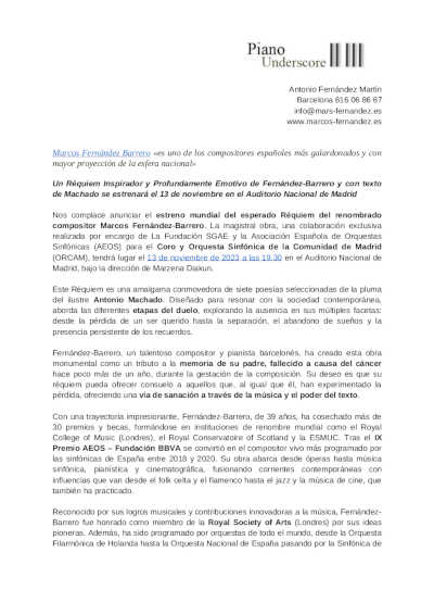 Estreno mundial del Réquiem de Marcos Fernández Barrero con Marzena Diakun al frente de la ORCAM